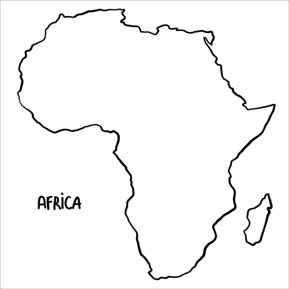 Sketch map of Africa in doodle style, with irregular lines and freehand strokes. vector