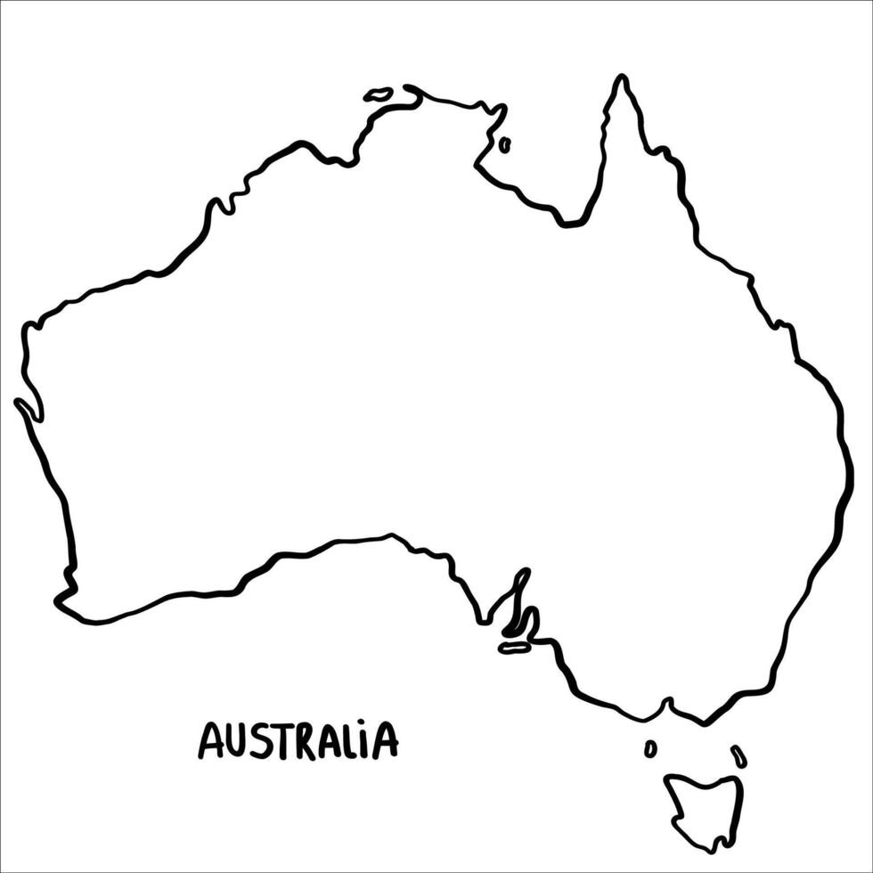 Sketch map of Australia in doodle style, with irregular lines and freehand strokes. vector