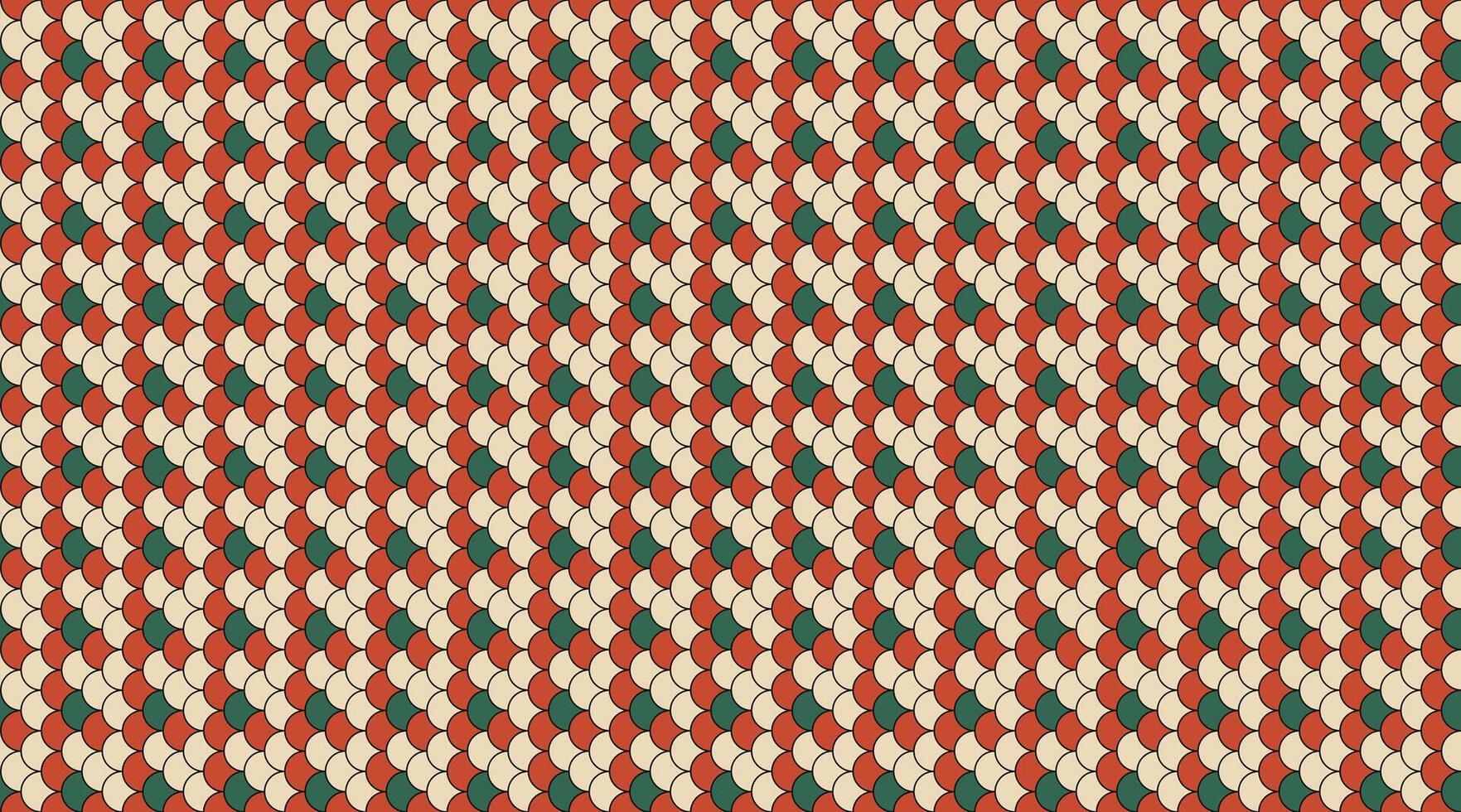 Abstract geometric seamless pattern. Red, green, and cream scales create a visually engaging texture perfect for backgrounds, textiles, and website design. vector