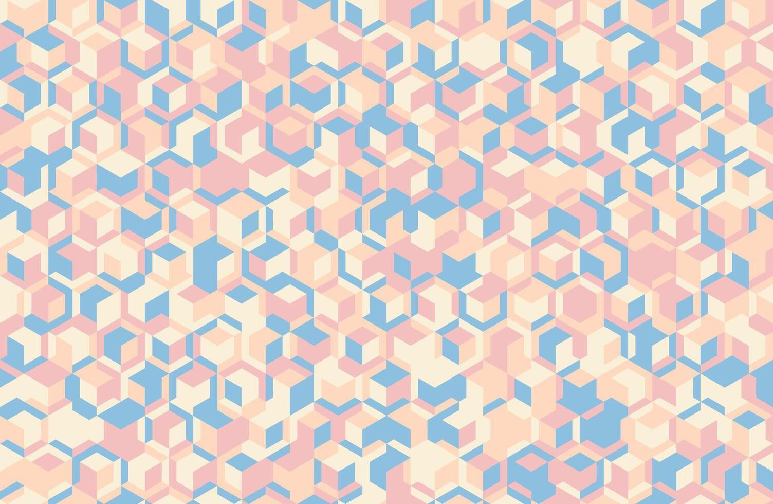 Abstract pastel geometric pattern. Interlocking cubes in soft pink, blue, and cream create a captivating, seamless texture. Ideal for website backgrounds, textiles, or modern branding. vector