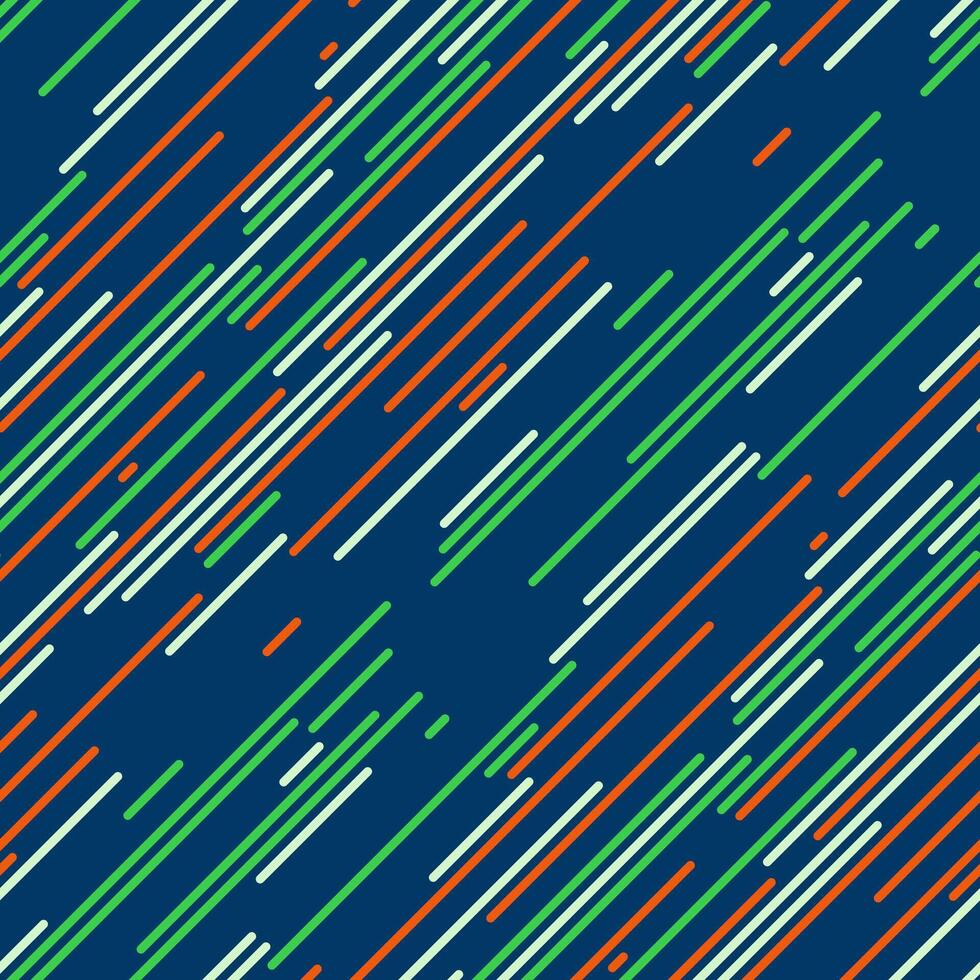 Dynamic abstract background with diagonal lines in vibrant green, orange, and white against a deep blue backdrop. vector