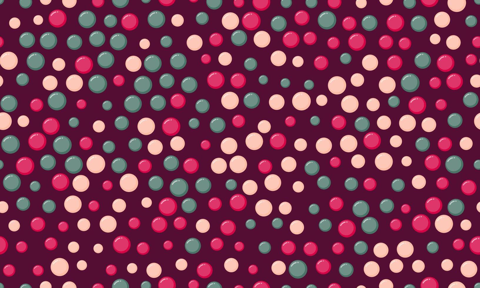 Vibrant abstract seamless pattern featuring a playful scattering of colorful circles in pink, teal, and maroon. Perfect for backgrounds, textiles, or playful branding. vector
