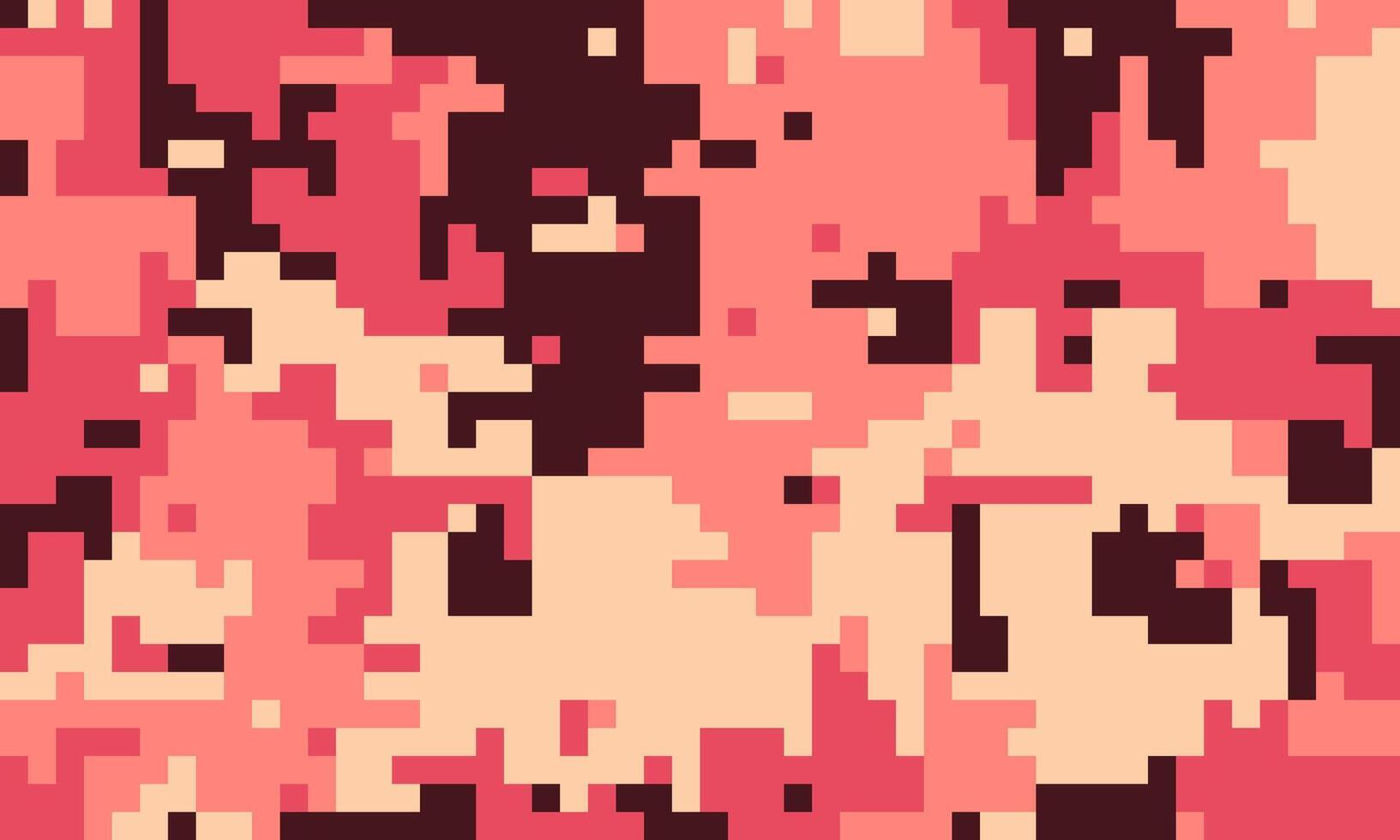 Abstract pixelated camouflage pattern in warm coral and dark brown tones. Ideal for backgrounds, textiles, and digital designs. vector