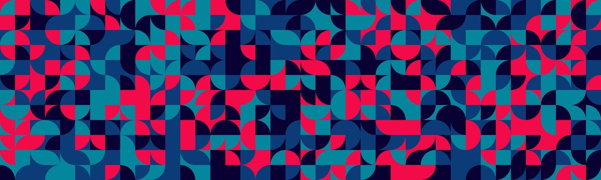 Vibrant geometric abstract art. Bold teal, pink, and navy blue semicircles and squares create a dynamic, modern pattern perfect for website banners, social media, textiles, or packaging. vector