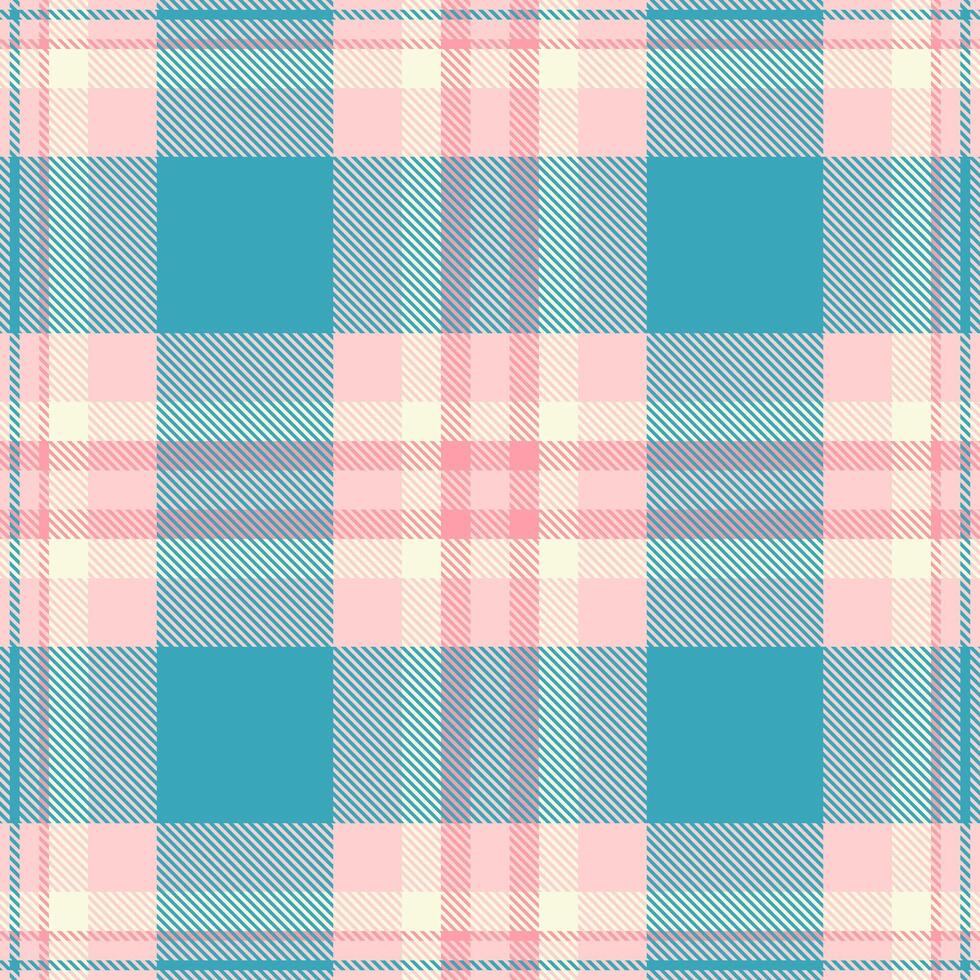 Sweet pastel plaid pattern in pink, teal, and cream. Perfect for textile design, scrapbooking, or website backgrounds. Evokes feelings of warmth, comfort, and gentle style. vector