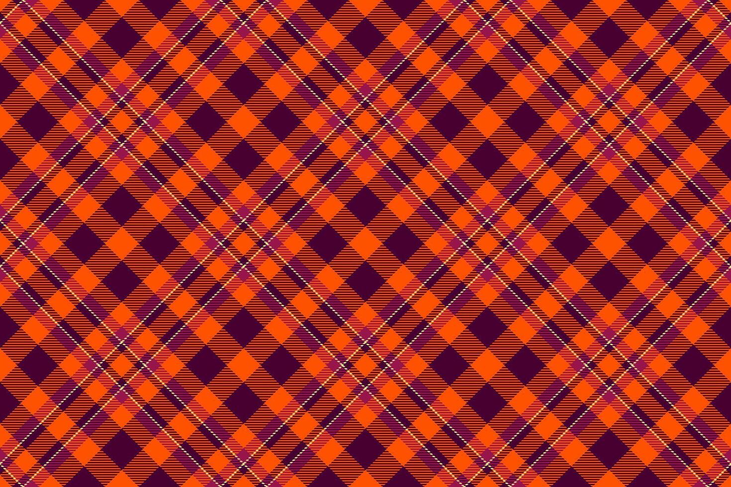 Vibrant orange and deep purple plaid pattern. Perfect for fall designs, textiles, and festive backgrounds. This seamless texture offers a timeless, classic feel with a modern twist. vector