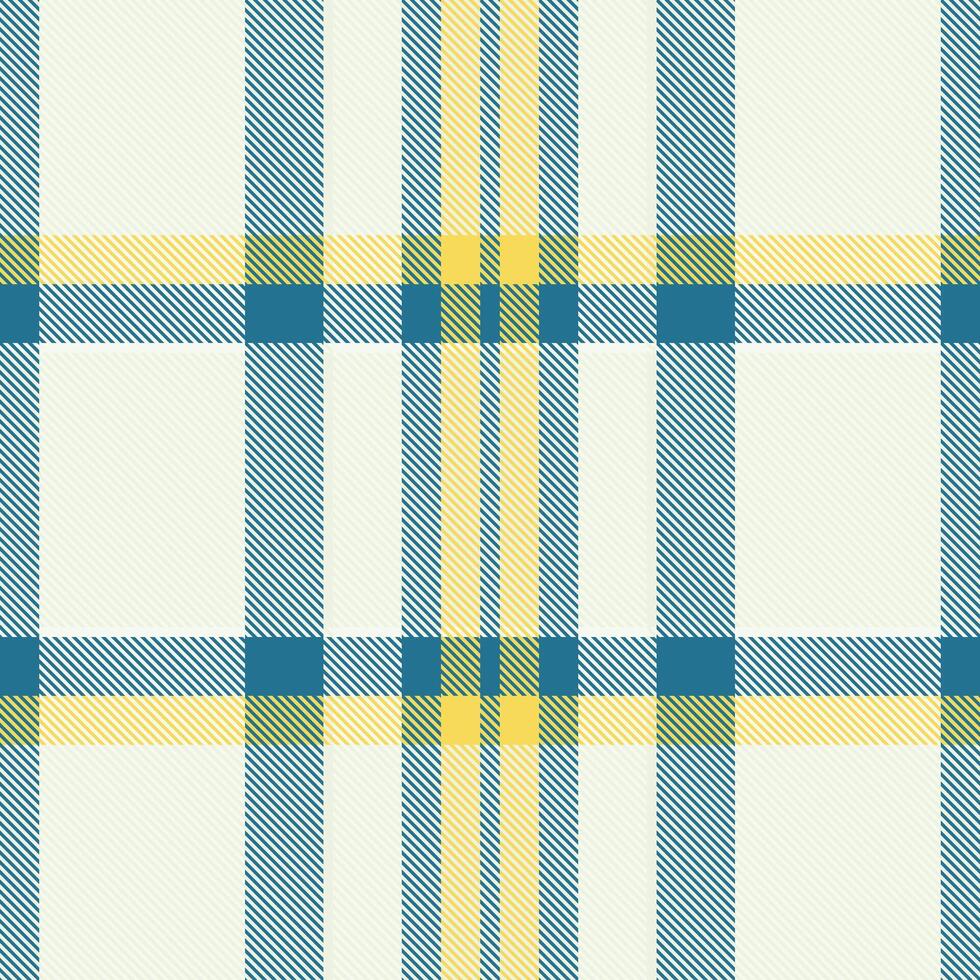 Seamless pastel plaid pattern in teal, yellow, and cream. Perfect for textile design, website backgrounds, or crafting projects. This cheerful, minimalist design evokes a sense of calm and order. vector