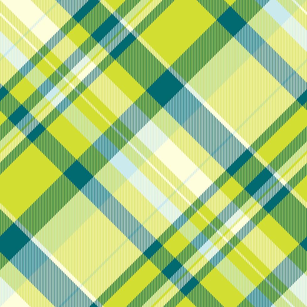 Vibrant diagonal plaid pattern in shades of lime green, teal, and cream. Perfect for textile design, website backgrounds, or fashion illustrations. vector