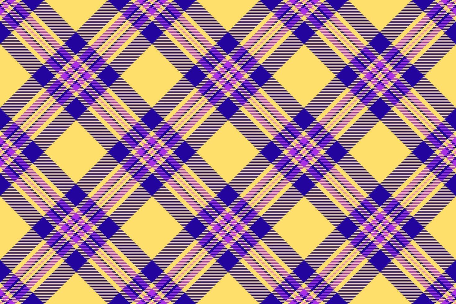 Scottish fabric background texture, neat plaid textile seamless. Intense tartan pattern check in yellow and indigo colors. vector