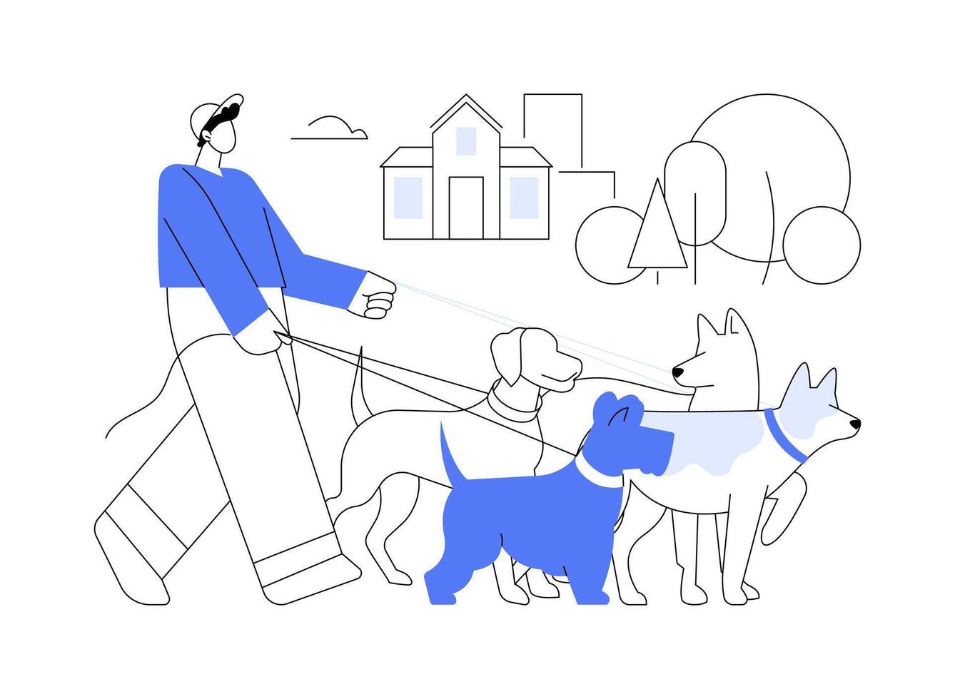 Dog walking service isolated cartoon illustrations. vector