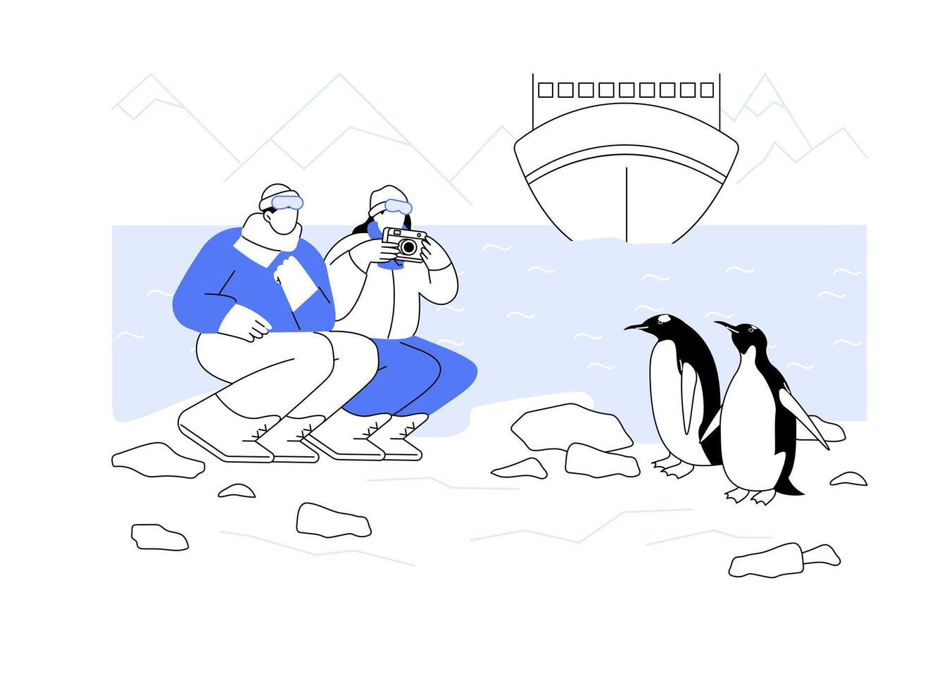 Watch penguins isolated cartoon illustrations. vector
