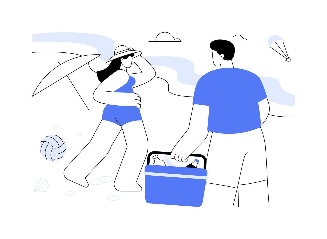 Beach picnic isolated cartoon illustrations. vector