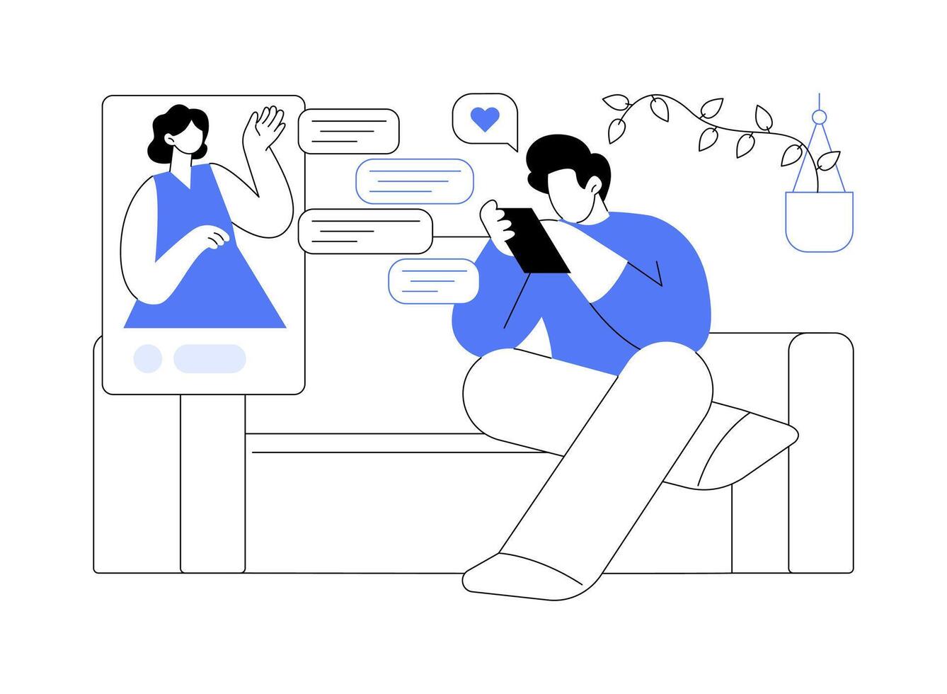 Chatting in the dating app isolated cartoon illustrations. vector