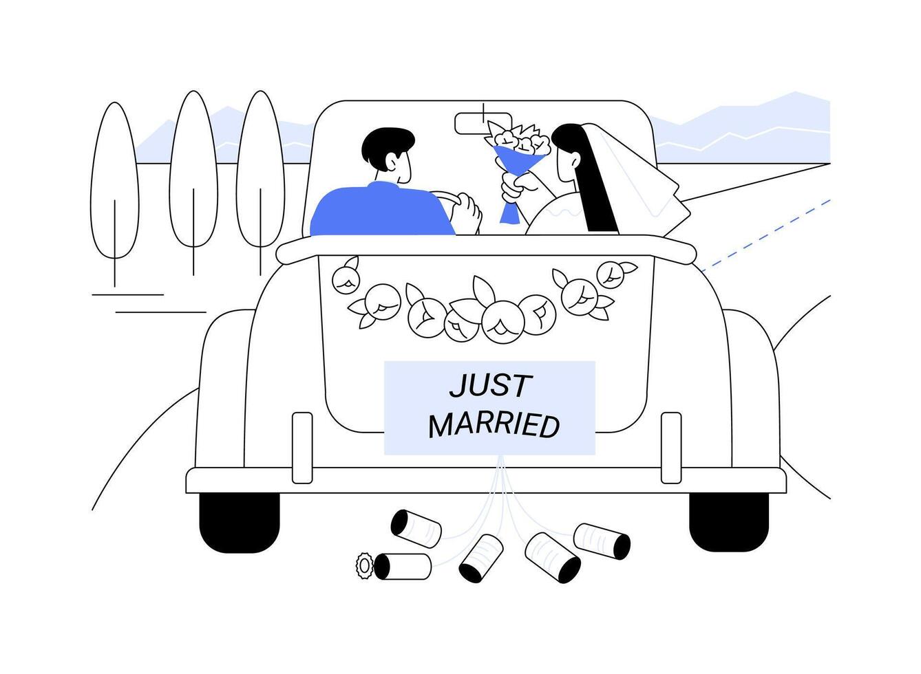 Just married isolated cartoon illustrations. vector