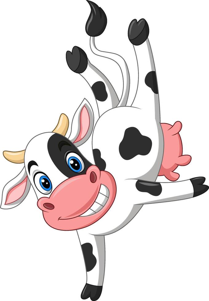 Illustration of a cartoon happy cow dancing vector