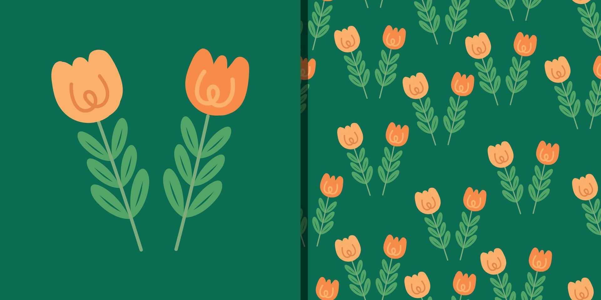 Seamless pattern and illustration greeting card cartoon flower. cute card and wallpaper for gift wrap paper vector