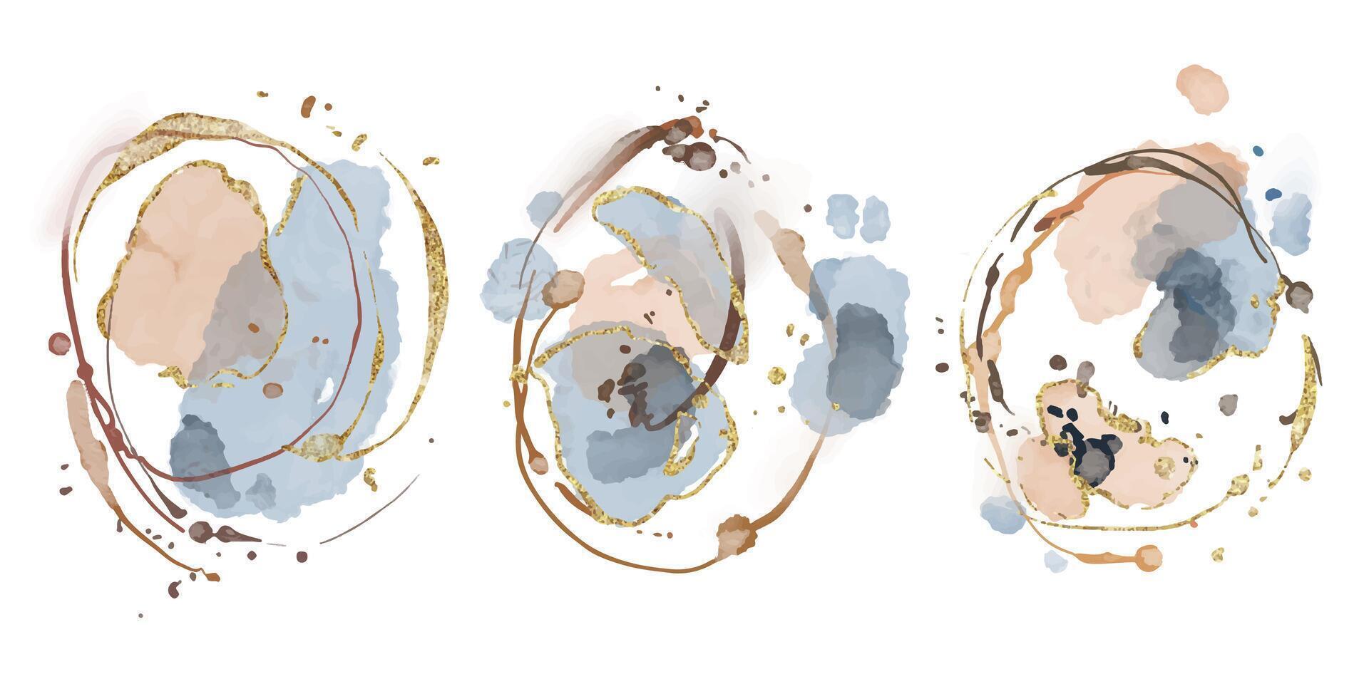 Watercolor abstract arrangement of blue, red, and gold on a white background vector