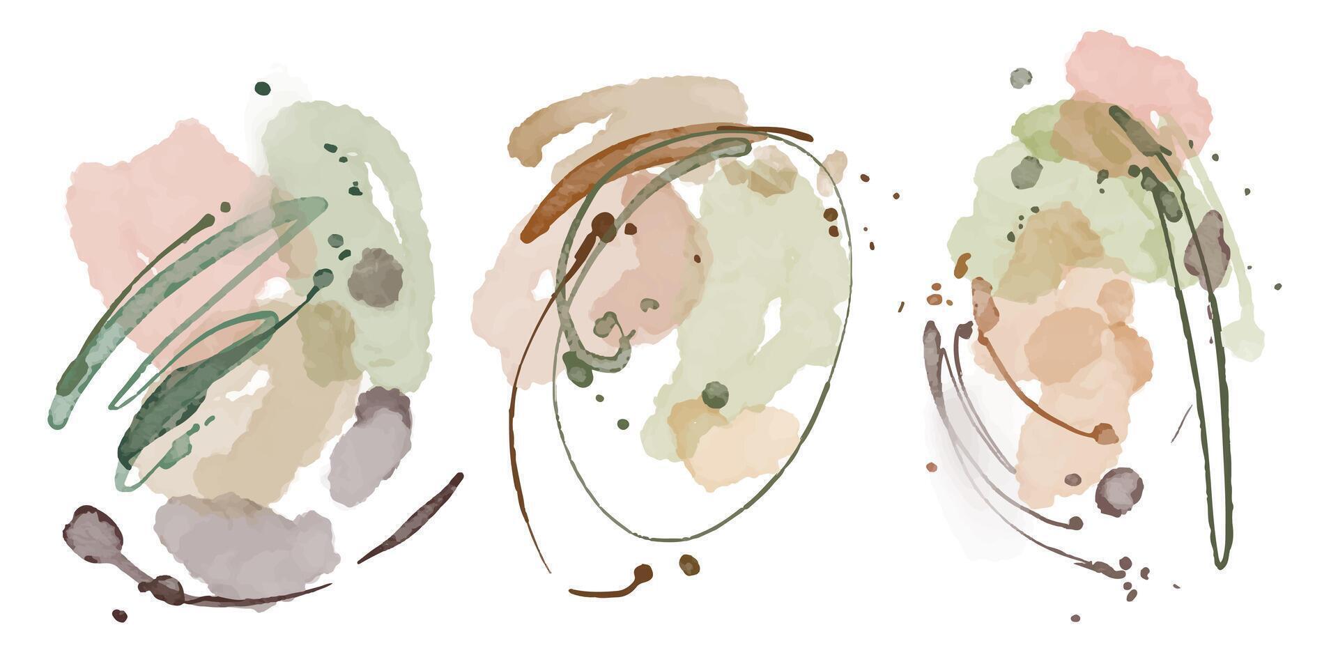 Watercolor abstract arrangement of green, brown, and red on a white background vector