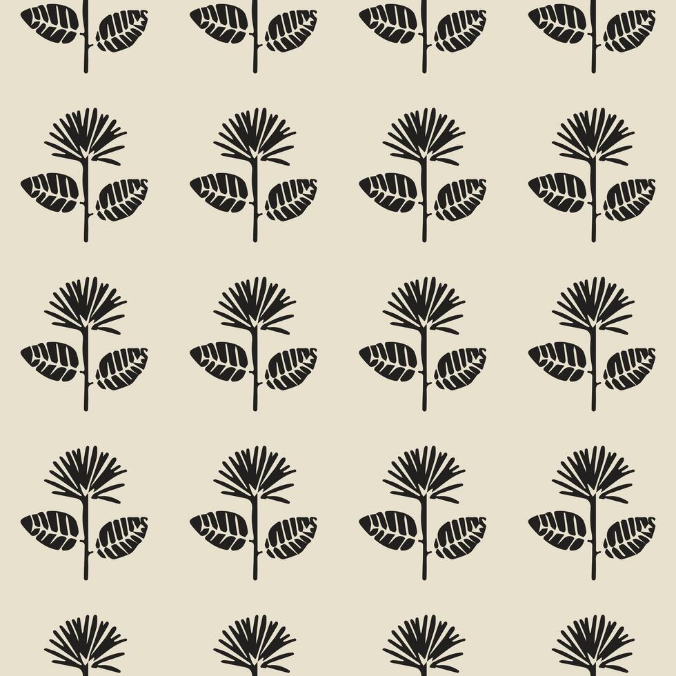 Contemporary minimalist pattern with botanical elements. Stylish illustration featuring flowers. Trendy groovy background in boho style. Geometric flowers. vector