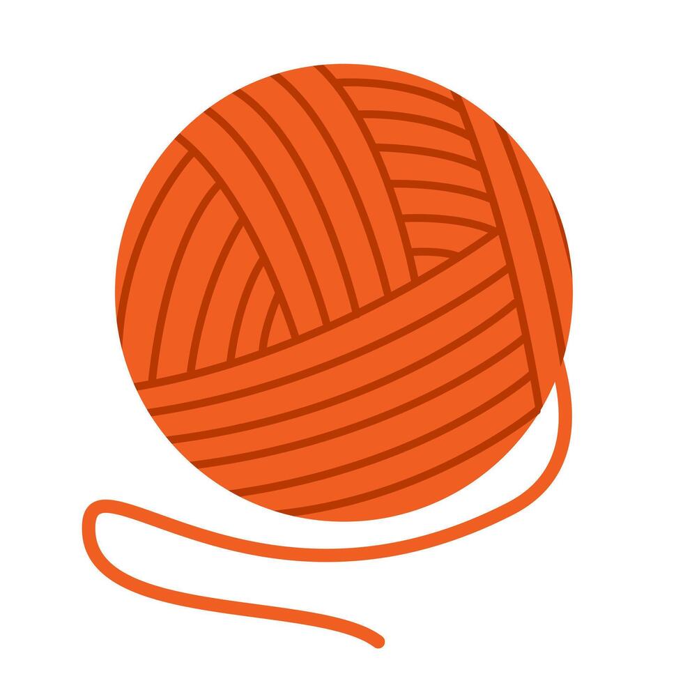 Orange ball of yarn for knitting. Tools for knitwork, handicraft, crocheting, and hand-knitting. Round skein of wool, cotton yarn for handmade crochet. Flat illustration on a white background. vector