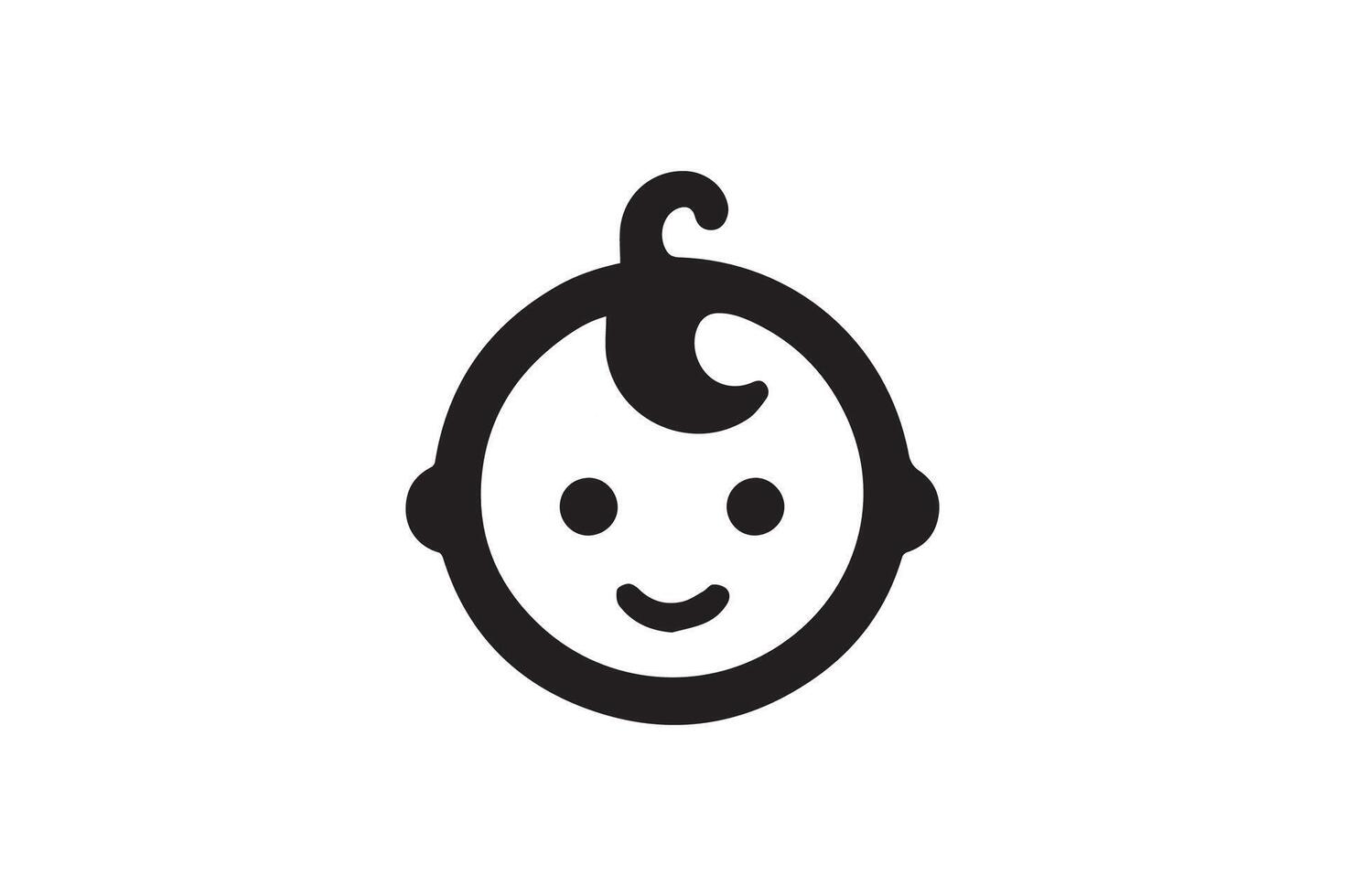 A baby's head icon with a curly hair vector
