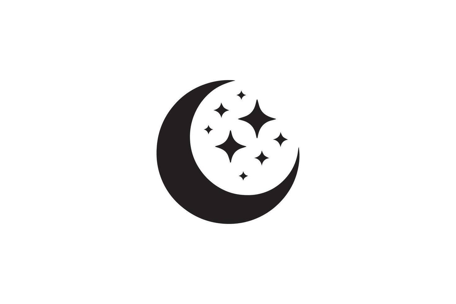 A black and white logo of a crescent with stars vector