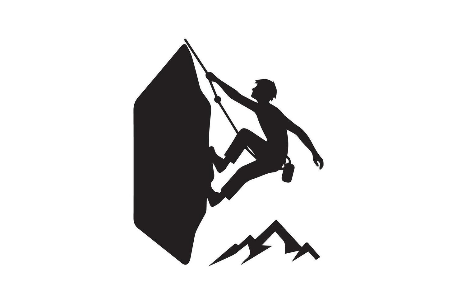 A silhouette of a man climbing on a rock vector