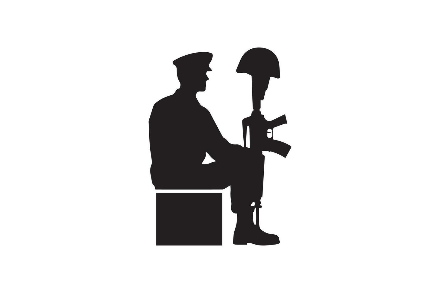 A silhouette of a soldier holding a gun and helmet vector