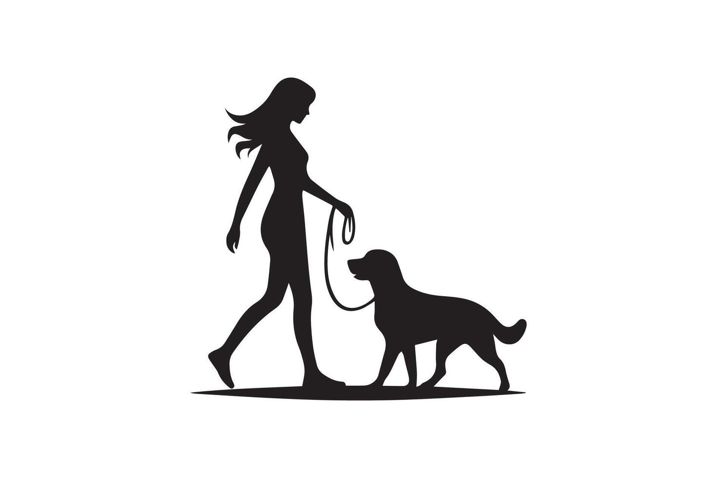 A silhouette of a woman walking a dog vector