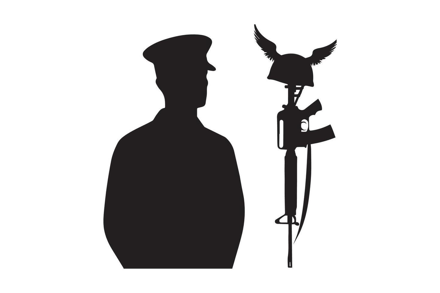 Silhouette of a soldier with a gun and an eagle vector