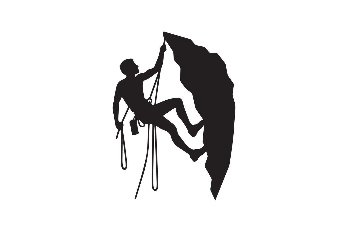 Silhouette of a man climbing on a rock vector