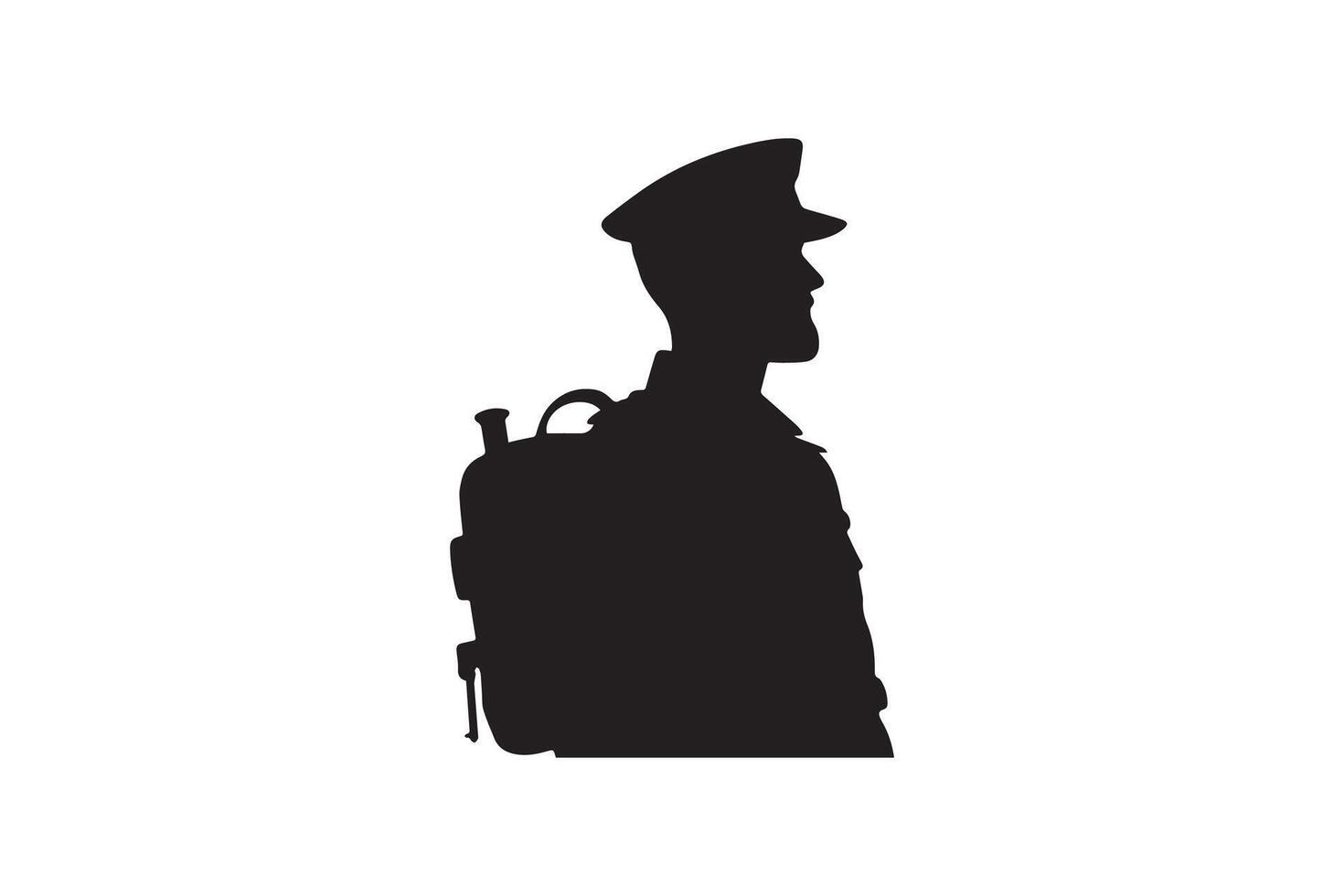 A silhouette of a man in uniform with a backpack vector