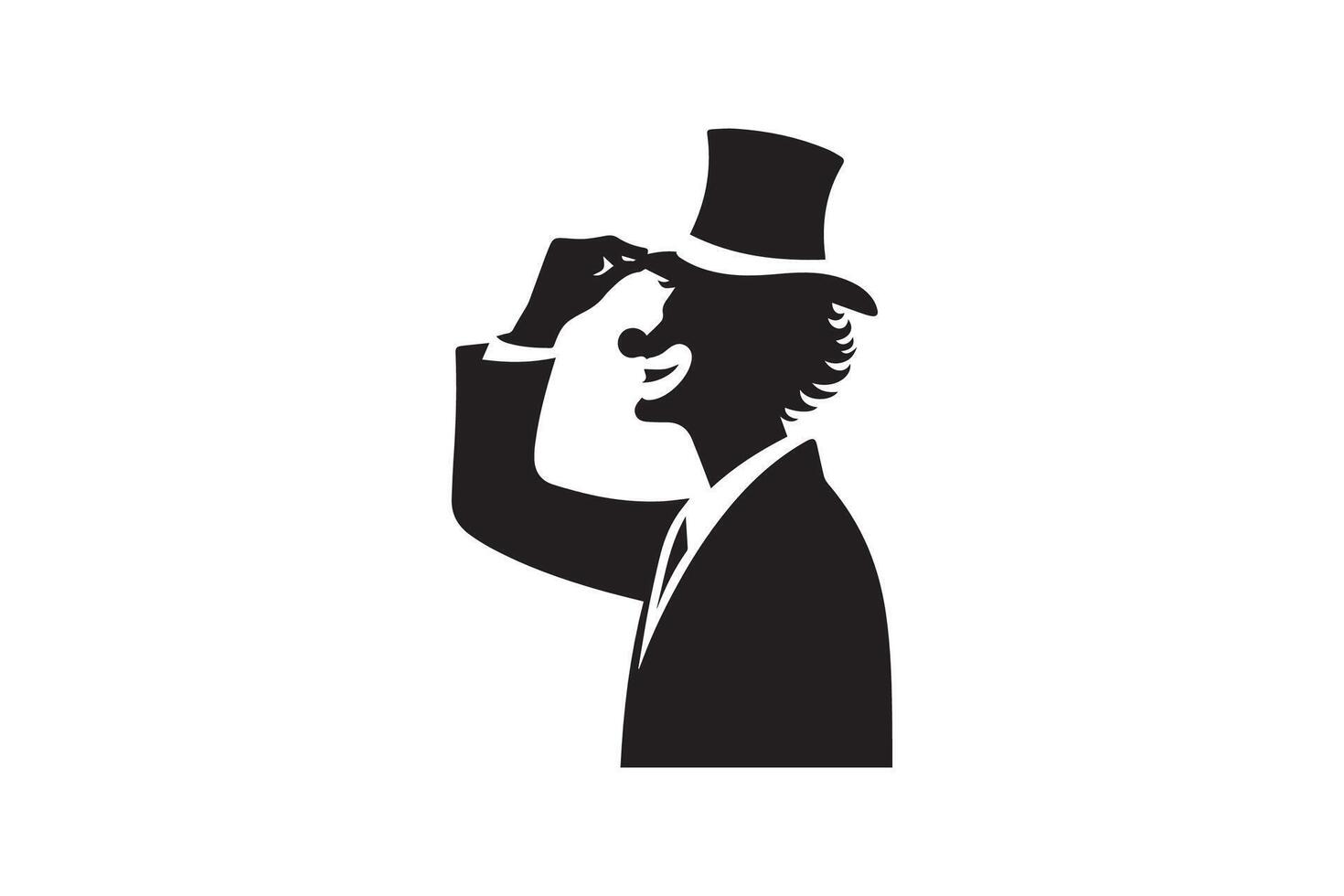 A man in a top hat and suit is holding a magnifying glass vector
