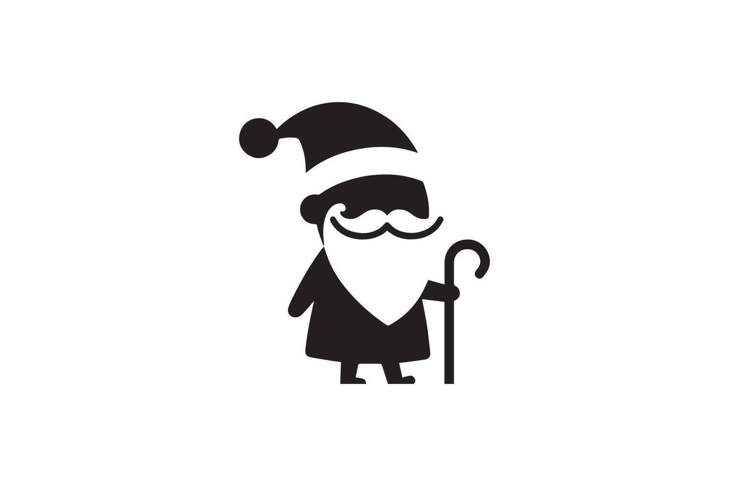 A black and white silhouette of a santa claus with a cane vector