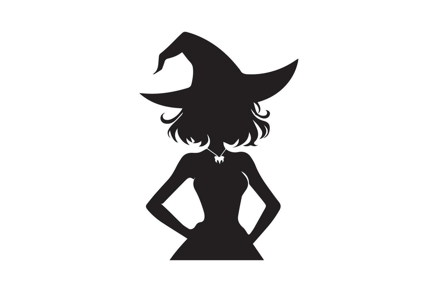 A silhouette of a witch in a dress vector