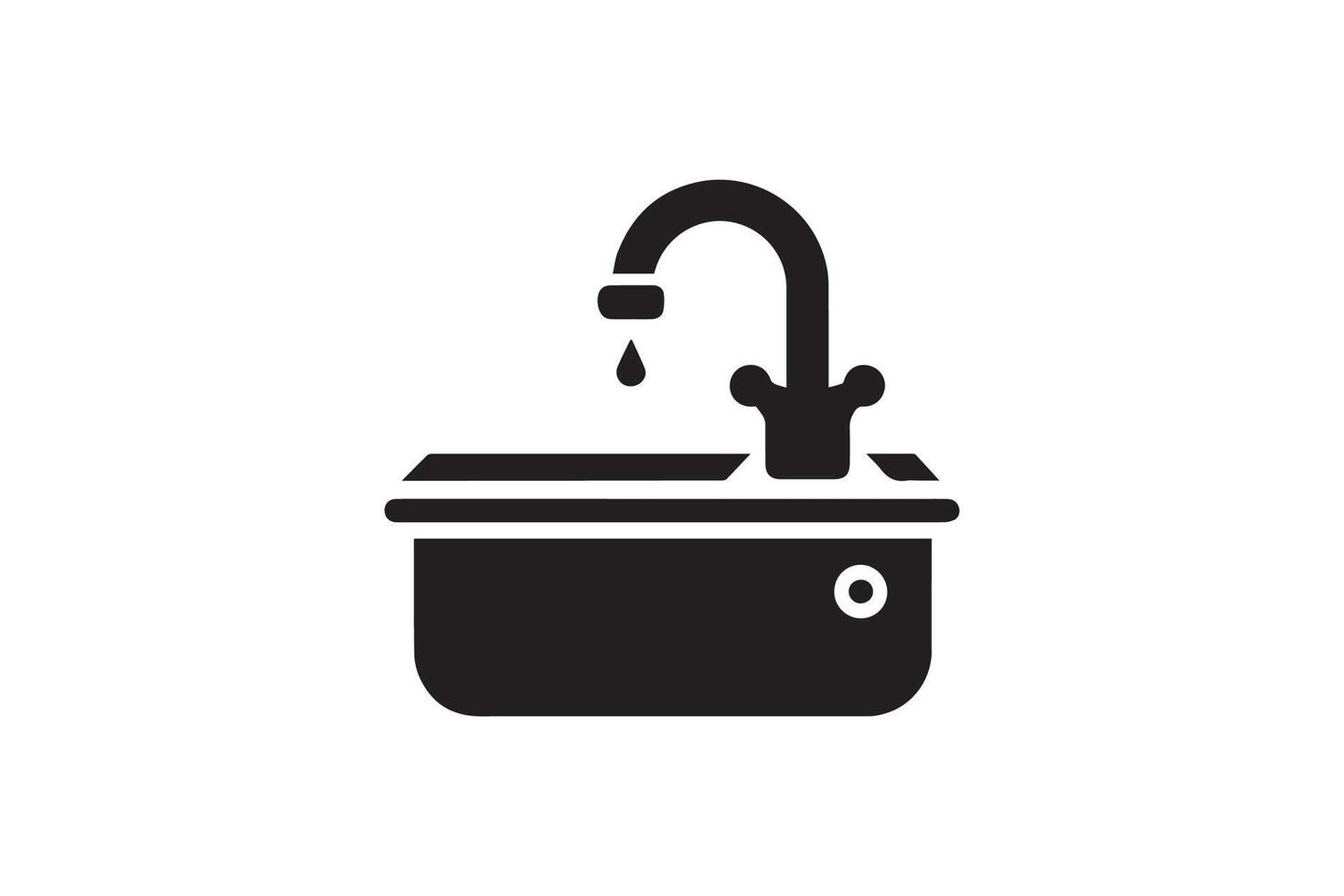 A black and white illustration of a sink with a faucet vector