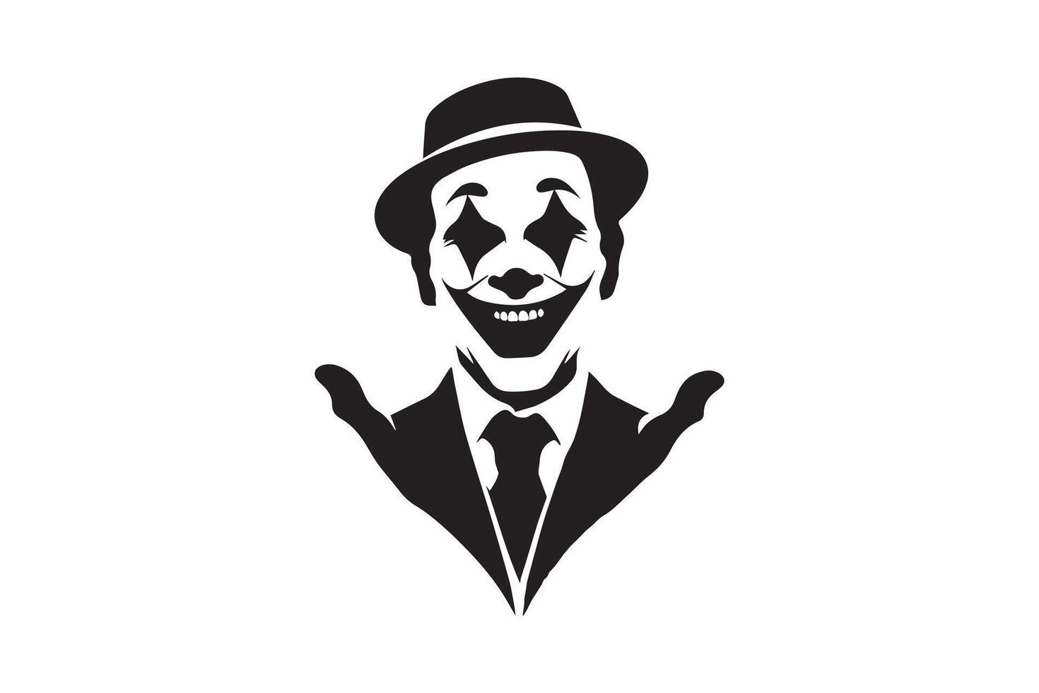 A black and white logo of a clown vector