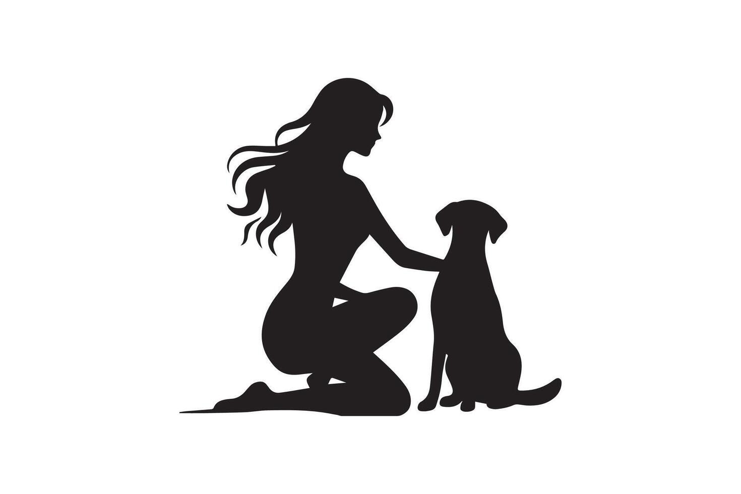 Silhouette of a woman with a dog on a white background vector