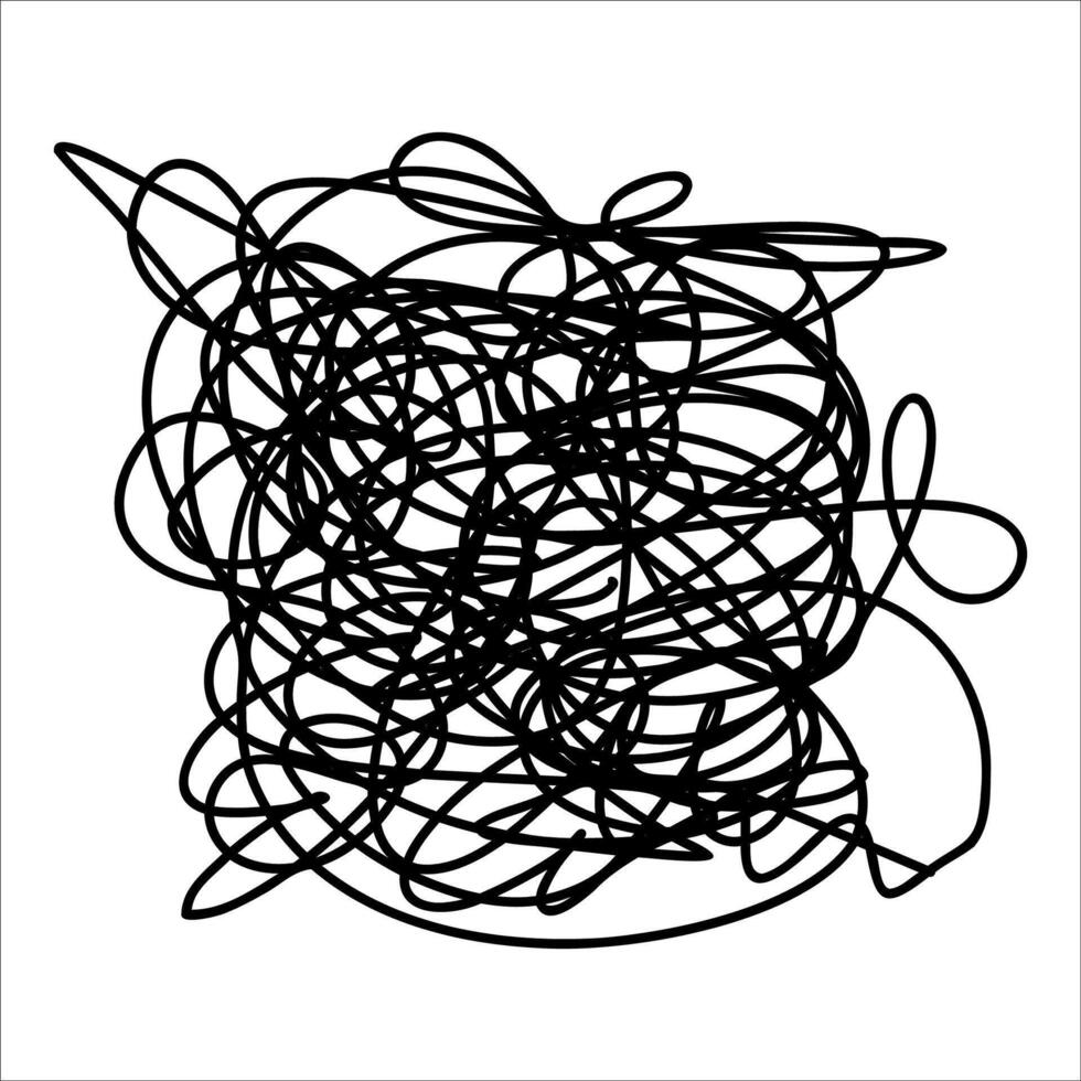 Scribble chaotic knot line. Doodle chaotic twisted knot thin line, curls, swirl, twirl, flourishes, chaotic lines. Simple vintage chaotic line element isolated on white. Hand drawn chaos line, knot vector
