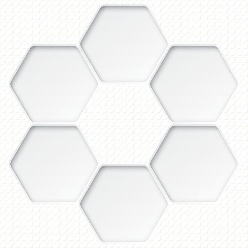 White wood free uncoated paper rough textured square background with 3D rounded hexagon pattern paper cut style graphic illustration have blank space. vector