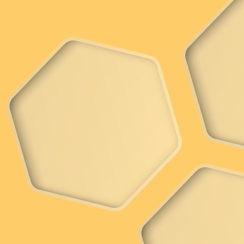 3D rounded hexagon frame paper cut style with yellow square background graphic illustration have blank space. vector