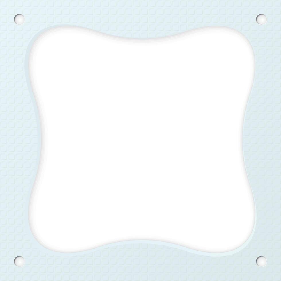 Wood free uncoated paper rough textured light blue color square background with blank 3D rounded square paper cut style graphic illustration. vector