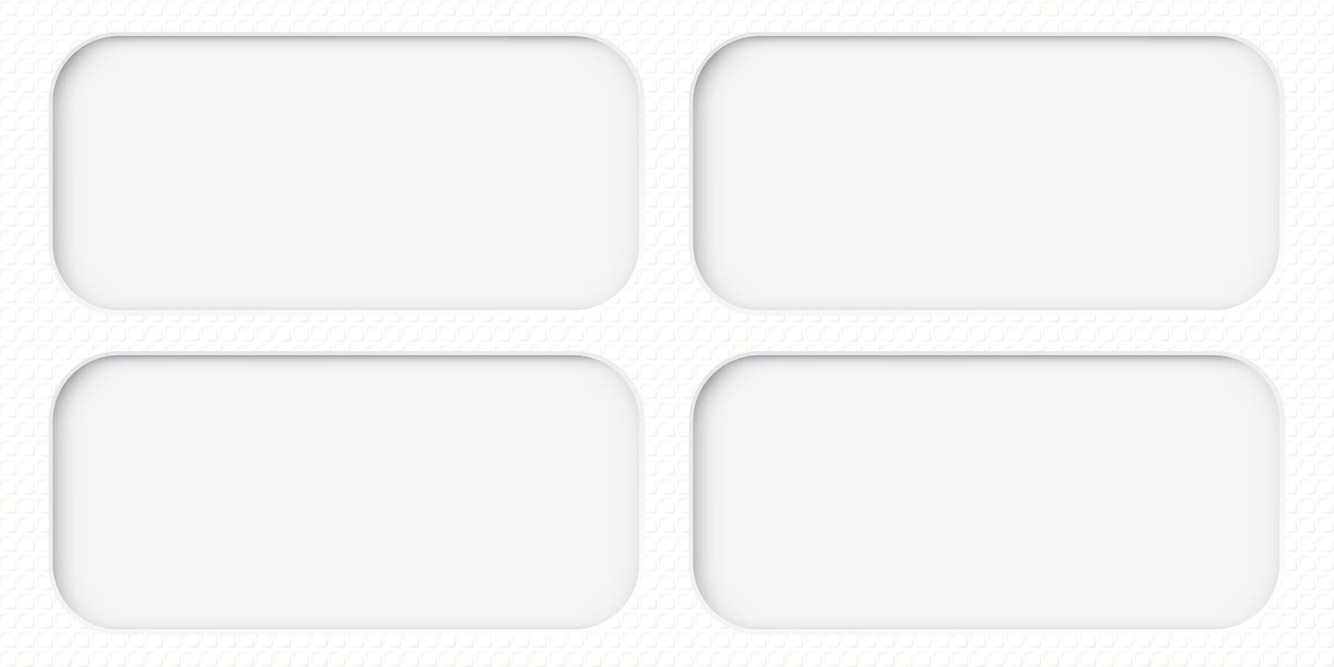 White wood free uncoated paper rough textured with four of blank 3D rounded rectangle horizontal frames paper cut style graphic illustration. vector