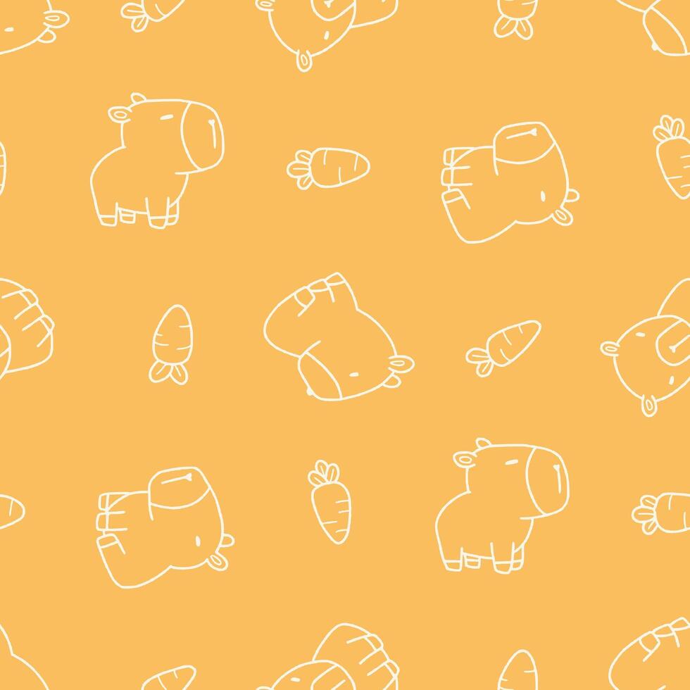 Outline Seamless Pattern of Capybara Animal Carrot Background for Fashion Wrapping Print Fabric vector