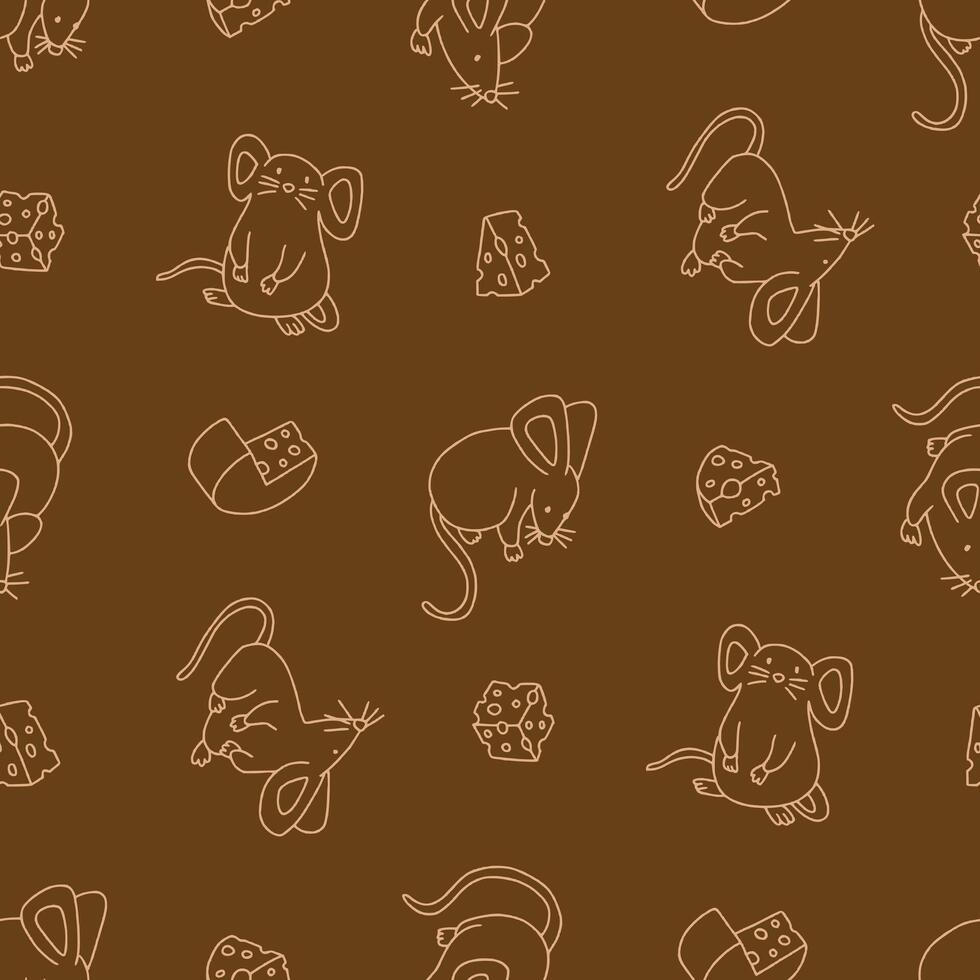 Outline Seamless Pattern of Mouse Animal Cheese Background for Fashion Wrapping Print Fabric Surface vector
