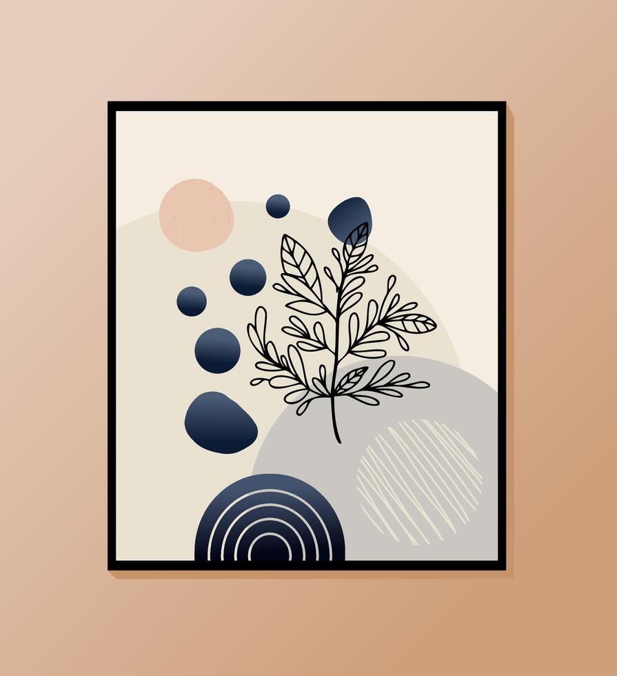 Minimalist illustration with floral elements and abstract shapes in a neutral color palette vector
