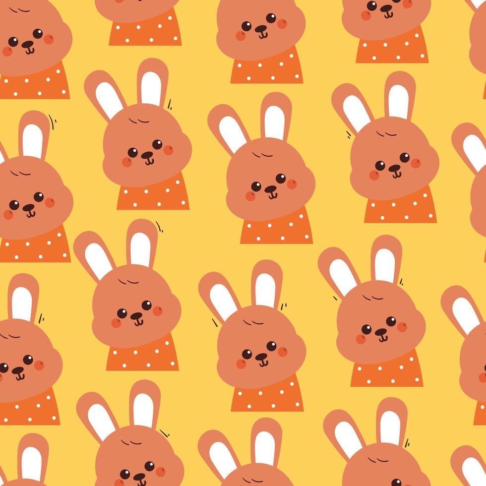 seamless pattern cute cartoon bunny with orange shirt. cute animal drawing for wallpaper, pattern, background vector
