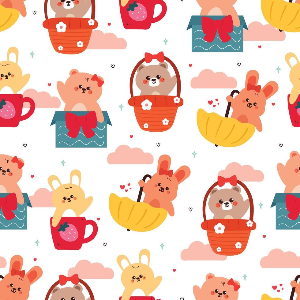 seamless pattern cute cartoon animals inside stuffs. cute animal pattern, chicken pattern, for wallpaper vector