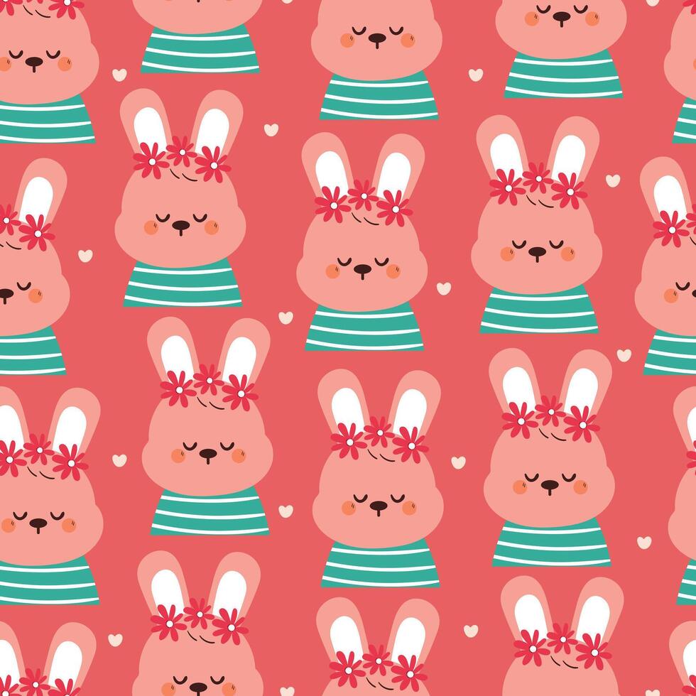seamless pattern cute cartoon bunny with flower crown. cute animal drawing for wallpaper, pattern, background vector