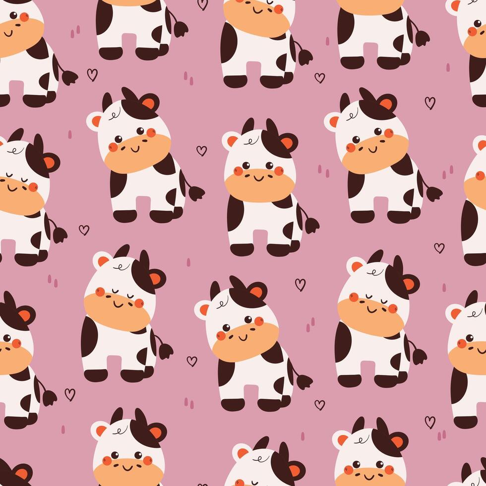 seamless pattern cute cartoon cow. cute animal drawing for wallpaper, pattern, background vector